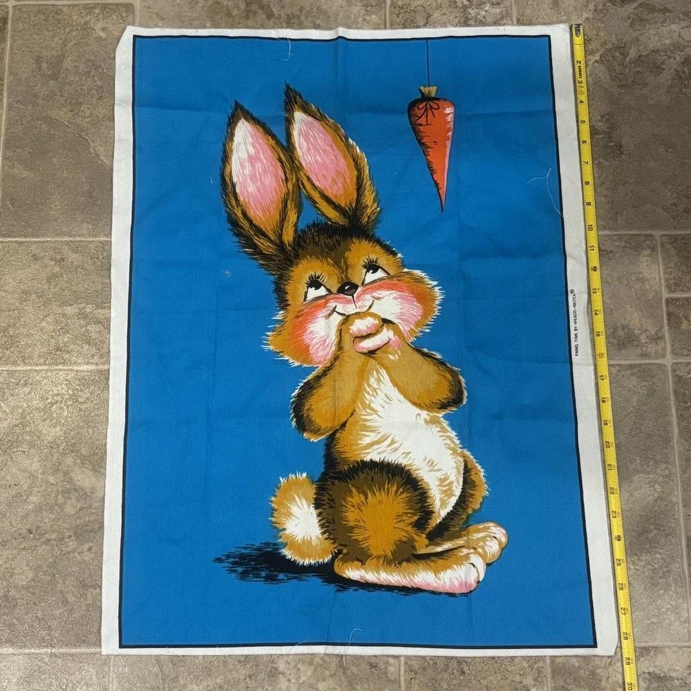 Vintage Panel Time Bunny Rabbit Carrot ‎ Fabric Panel Wesco Reltex 28